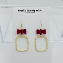 Load image into Gallery viewer, Burgundy Velvet Bow Earrings