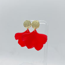 Load image into Gallery viewer, Red and Gold Ginkgo Leaf Earrings
