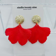 Load image into Gallery viewer, Red and Gold Ginkgo Leaf Earrings