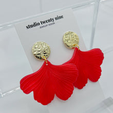 Load image into Gallery viewer, Red and Gold Ginkgo Leaf Earrings