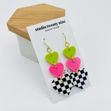Load image into Gallery viewer, Neon Checkered Heart Earrings