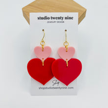 Load image into Gallery viewer, Red and Pink Heart Earrings