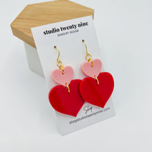 Load image into Gallery viewer, Red and Pink Heart Earrings