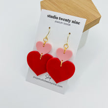 Load image into Gallery viewer, Red and Pink Heart Earrings