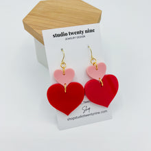 Load image into Gallery viewer, Red and Pink Heart Earrings