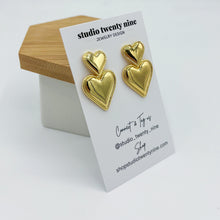 Load image into Gallery viewer, Double Heart Gold Earrings