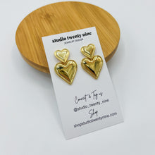 Load image into Gallery viewer, Double Heart Gold Earrings