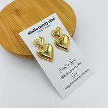 Load image into Gallery viewer, Double Heart Gold Earrings