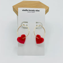 Load image into Gallery viewer, Red or Pink Heart Charm Hoop Earrings