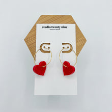 Load image into Gallery viewer, Red or Pink Heart Charm Hoop Earrings
