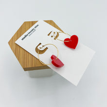 Load image into Gallery viewer, Red or Pink Heart Charm Hoop Earrings
