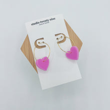Load image into Gallery viewer, Red or Pink Heart Charm Hoop Earrings