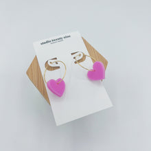 Load image into Gallery viewer, Red or Pink Heart Charm Hoop Earrings
