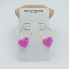 Load image into Gallery viewer, Red or Pink Heart Charm Hoop Earrings