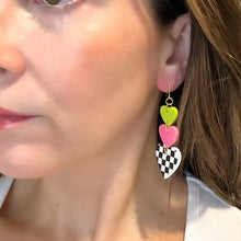 Load image into Gallery viewer, Neon Checkered Heart Earrings