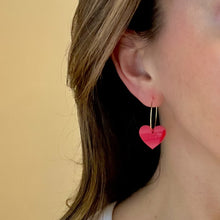 Load image into Gallery viewer, Red or Pink Heart Charm Hoop Earrings