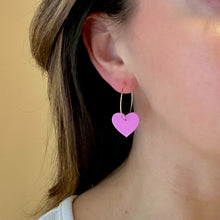 Load image into Gallery viewer, Red or Pink Heart Charm Hoop Earrings
