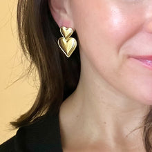 Load image into Gallery viewer, Double Heart Gold Earrings