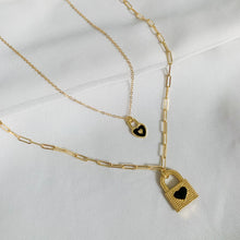 Load image into Gallery viewer, Dainty Black Heart Lock Gold Filled Necklace