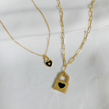 Load image into Gallery viewer, Dainty Black Heart Lock Gold Filled Necklace