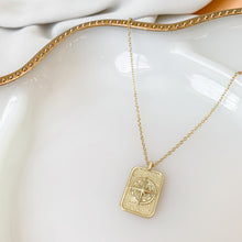 Load image into Gallery viewer, The Explorer 14k gold filled rectangle compass pendant on 14k gold filled cable chain. Jewelry for the traveler or adventurer. High quality, tarnish resistant. Graduation gift, retirement gift, promotion gift or new job gift.