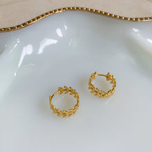 Load image into Gallery viewer, Greek Laurel Leaf Huggie Gold Filled Earrings