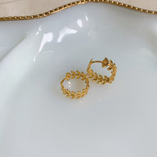 Load image into Gallery viewer, Greek Laurel Leaf Huggie Gold Filled Earrings