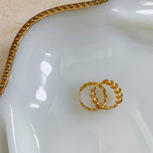 Load image into Gallery viewer, Greek Laurel Leaf Huggie Gold Filled Earrings