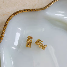 Load image into Gallery viewer, Greek Laurel Leaf Huggie Gold Filled Earrings