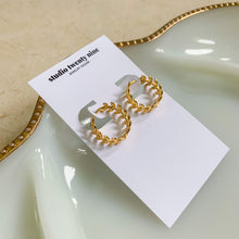 Load image into Gallery viewer, Greek Laurel Leaf Huggie Gold Filled Earrings