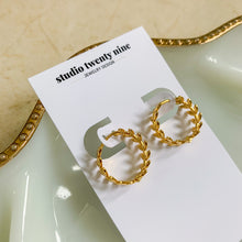 Load image into Gallery viewer, Greek Laurel Leaf Huggie Gold Filled Earrings