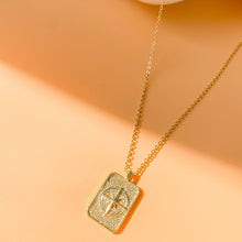 Load image into Gallery viewer, The Explorer 14k gold filled rectangle compass pendant on 14k gold filled cable chain. Jewelry for the traveler or adventurer. High quality, tarnish resistant. Graduation gift, retirement gift, promotion gift or new job gift.