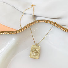 Load image into Gallery viewer, The Explorer 14k gold filled rectangle compass pendant on 14k gold filled cable chain. Jewelry for the traveler or adventurer. High quality, tarnish resistant. Graduation gift, retirement gift, promotion gift or new job gift.