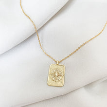 Load image into Gallery viewer, The Explorer 14k gold filled rectangle compass pendant on 14k gold filled cable chain. Jewelry for the traveler or adventurer. High quality, tarnish resistant. Graduation gift, retirement gift, promotion gift or new job gift.