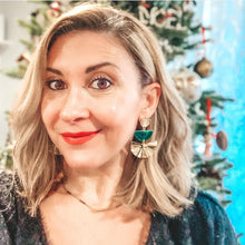 Load image into Gallery viewer, Emerald Green and Gold Wavy Fan Earrings