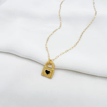Load image into Gallery viewer, Black Heart Gold Filled Lock Necklace