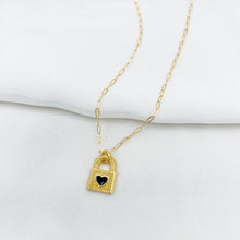 Load image into Gallery viewer, Black Heart Gold Filled Lock Necklace