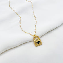 Load image into Gallery viewer, Black Heart Gold Filled Lock Necklace