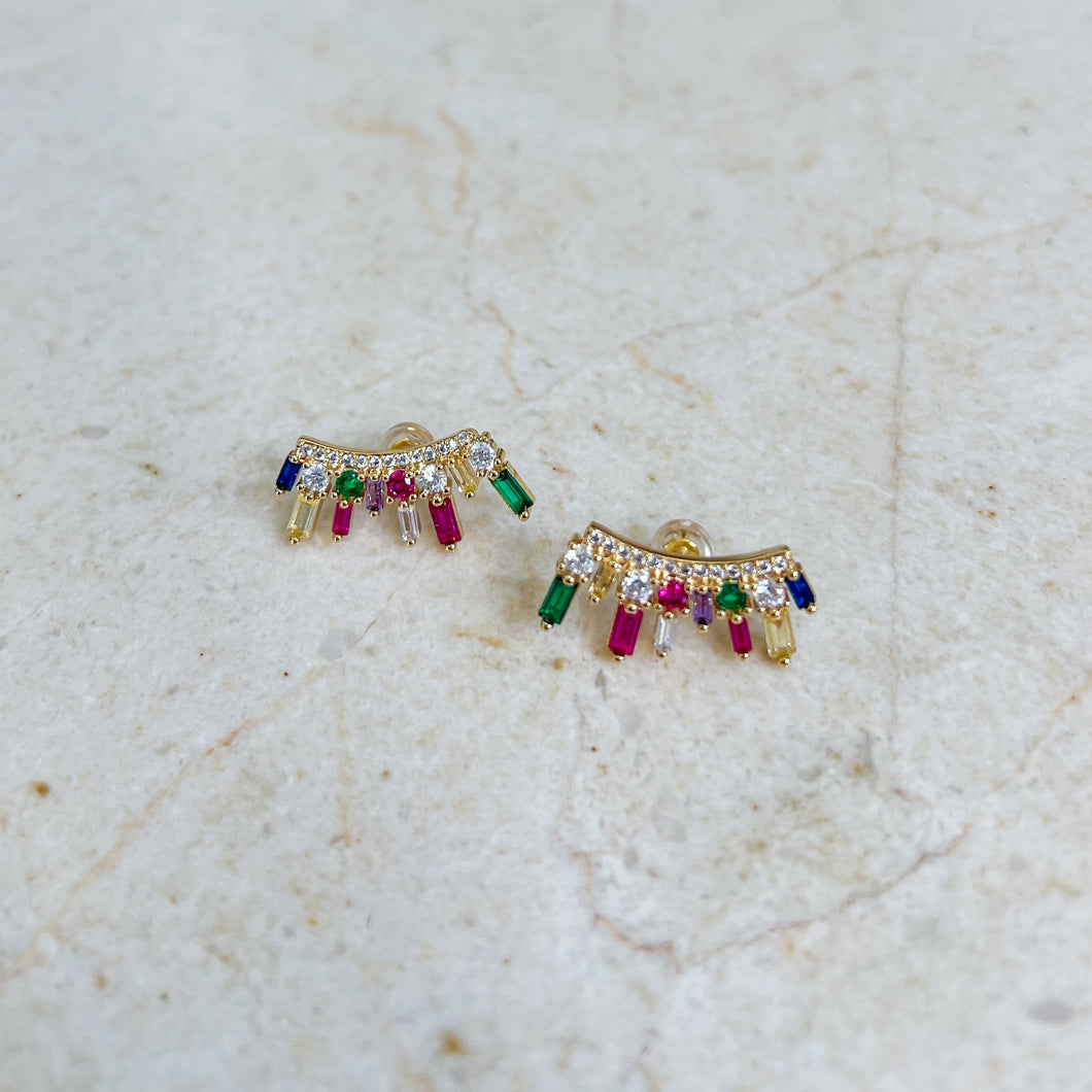 Multicolor CZ Curved Gold Filled Studs