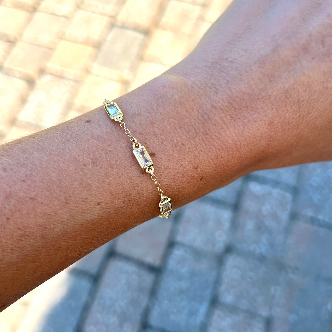 Crystal Clear Gemstone Gold Bracelet