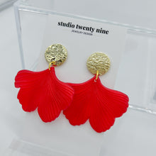 Load image into Gallery viewer, Red and Gold Ginkgo Leaf Earrings
