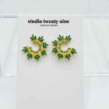 Load image into Gallery viewer, Emerald Fan Stud Earrings
