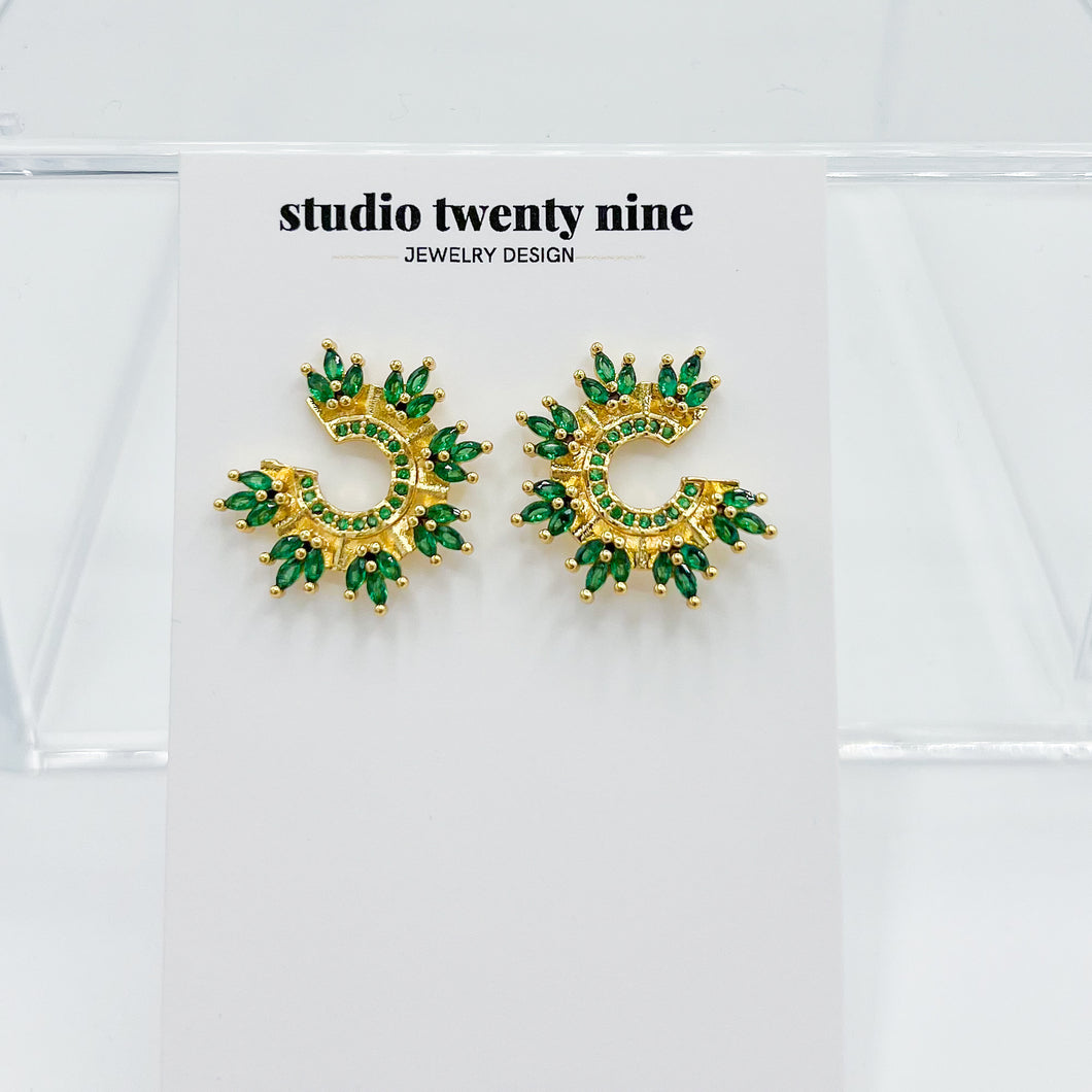 Emerald Fan Stud Earrings