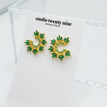 Load image into Gallery viewer, Emerald Fan Stud Earrings
