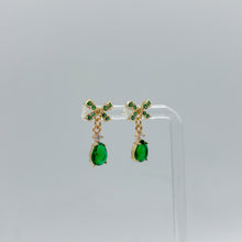 Load image into Gallery viewer, Emerald and Gold Bow Earrings
