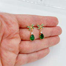 Load image into Gallery viewer, Emerald and Gold Bow Earrings
