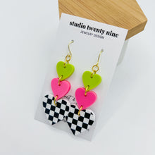 Load image into Gallery viewer, Neon Checkered Heart Earrings
