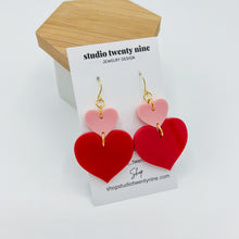 Load image into Gallery viewer, Red and Pink Heart Earrings
