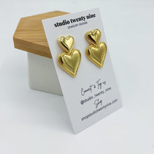 Load image into Gallery viewer, Double Heart Gold Earrings
