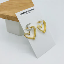 Load image into Gallery viewer, Pave Heart Hoop Earrings
